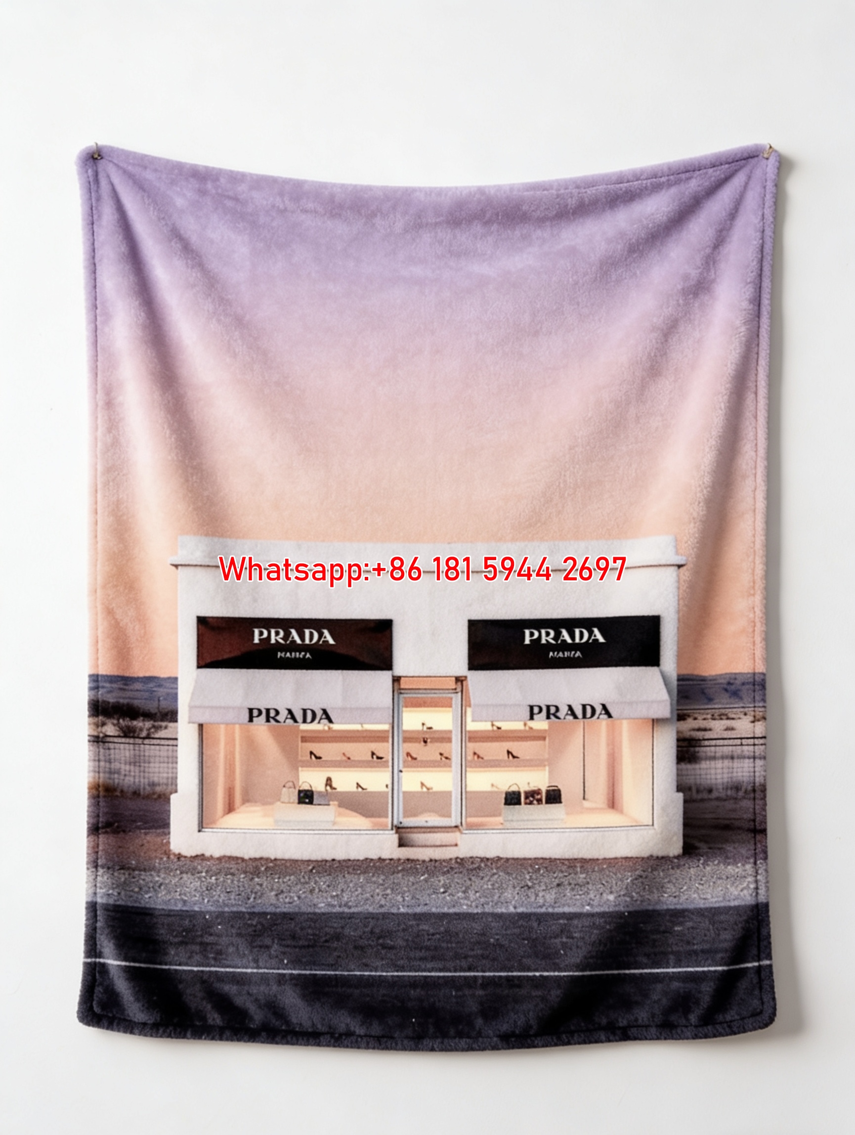 Prada Marfa Desert Sunset Print Flannel Throw Blanket Luxury Designer Sofa Cover Blanket IMG_2839